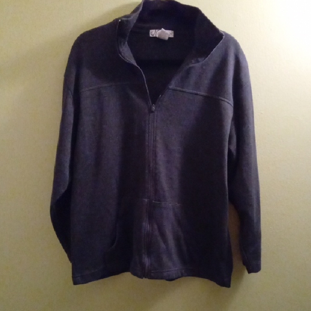 Womans XL Dressbarn Dark Gray Zip Up Sweater with Warm Collar